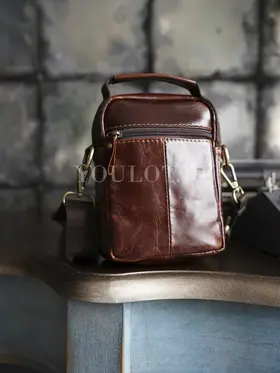 Сумка мужская через плечо Ruff Ryder 6521 из натуральной кожи маленькая коричневая