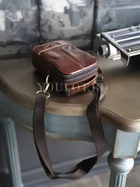 Сумка мужская через плечо Ruff Ryder 6521 из натуральной кожи маленькая коричневая