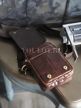 Сумка мужская через плечо Ruff Ryder 6521 из натуральной кожи маленькая коричневая