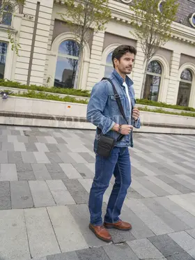 Сумка мужская через плечо, на пояс кожаная Ruff Ryder 6604 черная