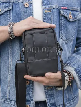 Сумка мужская через плечо, на пояс кожаная Ruff Ryder 6604 черная