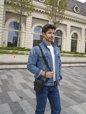 Сумка мужская через плечо, на пояс кожаная Ruff Ryder 6604 черная