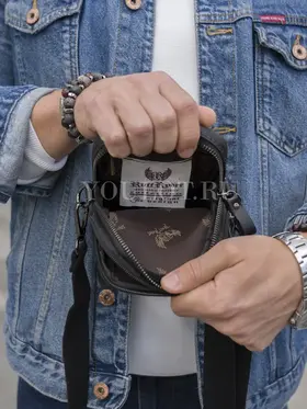 Сумка мужская через плечо, на пояс кожаная Ruff Ryder 6604 черная