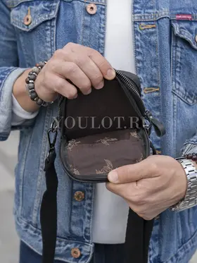 Сумка мужская через плечо, на пояс кожаная Ruff Ryder 6604 черная