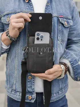 Сумка мужская через плечо, на пояс кожаная Ruff Ryder 6604 черная