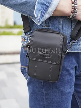 Сумка мужская через плечо, на пояс кожаная Ruff Ryder 6604 черная