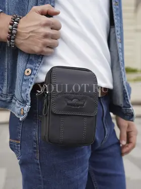 Сумка мужская через плечо, на пояс кожаная Ruff Ryder 6604 черная