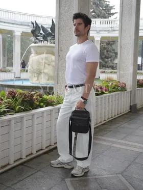 Сумка мужская через плечо кожаная Ruff Ryder 9071 с ручкой и ремнем