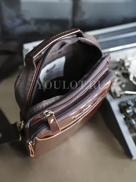 Сумка мужская через плечо Ryff Ryder 9074-1, барсетка кожаная коричневая