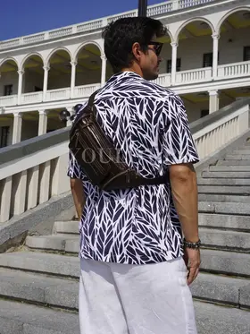 Сумка бананка мужская через плечо Ruff Ryder 1395-1 из натуральной кожи коричневая