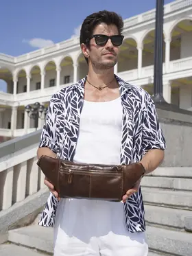 Сумка бананка мужская через плечо Ruff Ryder 1395-1 из натуральной кожи коричневая