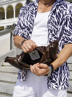 Сумка бананка мужская через плечо Ruff Ryder 1395-1 из натуральной кожи коричневая