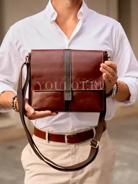 Кожаная сумка мужская Ryff Ryder 4052-2 через плечо среднего размера Old Money