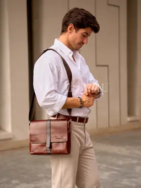 Кожаная сумка мужская Ryff Ryder 4052-2 через плечо среднего размера Old Money