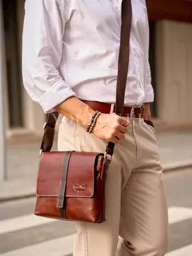 Кожаная сумка мужская Ryff Ryder 4052-2 через плечо среднего размера Old Money