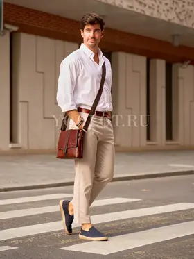 Кожаная сумка мужская Ryff Ryder 4052-2 через плечо среднего размера Old Money