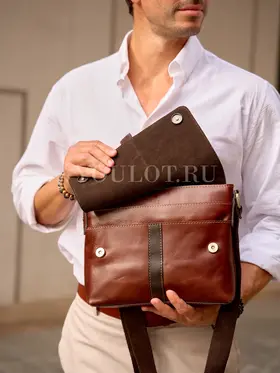 Кожаная сумка мужская Ryff Ryder 4052-2 через плечо среднего размера Old Money