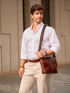 Кожаная сумка мужская Ryff Ryder 4052-2 через плечо среднего размера Old Money