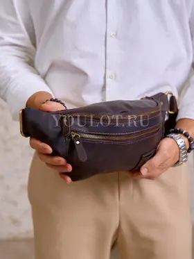 Кожаная бананка мужская Ruff Ryder 4338 из натуральной кожи коричневая