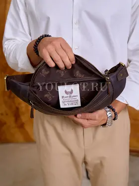 Кожаная бананка мужская Ruff Ryder 4338 из натуральной кожи коричневая