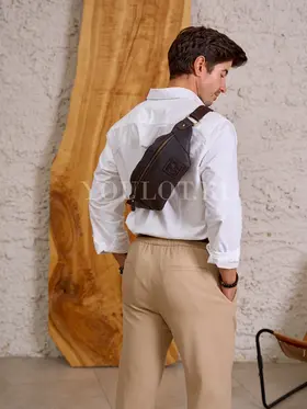 Кожаная бананка мужская Ruff Ryder 4338 из натуральной кожи коричневая