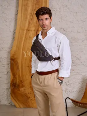 Кожаная бананка мужская Ruff Ryder 4338 из натуральной кожи коричневая