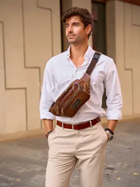 Бананка на плечо мужская Ruff Ryder 7143, сумка через плечо, на пояс кожаная