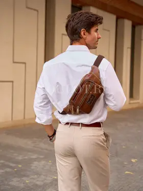 Бананка на плечо мужская Ruff Ryder 7143, сумка через плечо, на пояс кожаная