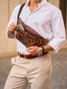 Бананка на плечо мужская Ruff Ryder 7143, сумка через плечо, на пояс кожаная