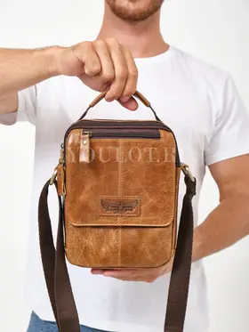 Кожаная мужская сумка на плечо Ryff Ryder 9069 светло-коричневая