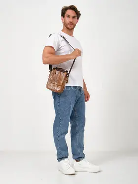 Кожаная мужская сумка на плечо Ryff Ryder 9069 светло-коричневая