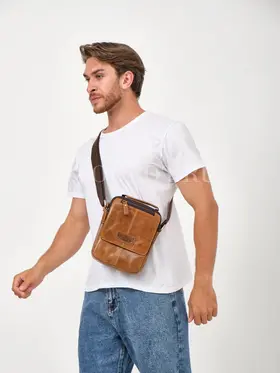 Кожаная мужская сумка на плечо Ryff Ryder 9069 светло-коричневая