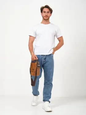 Кожаная мужская сумка на плечо Ryff Ryder 9069 светло-коричневая