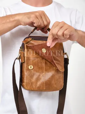 Кожаная мужская сумка на плечо Ryff Ryder 9069 светло-коричневая