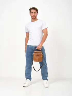 Мужская барсетка Ruff Ryder 9071 через плечо из натуральной кожи базовая