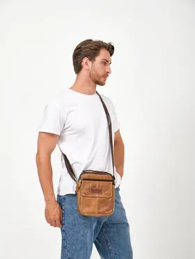 Мужская барсетка Ruff Ryder 9071 через плечо из натуральной кожи базовая