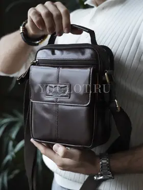 Сумка мужская кожаная через плечо с карманами Ruff Ryder 9071