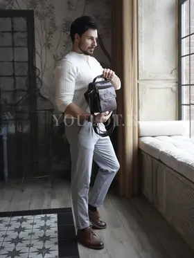 Сумка мужская кожаная через плечо с карманами Ruff Ryder 9071