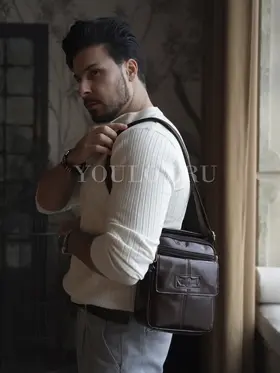 Сумка мужская кожаная через плечо с карманами Ruff Ryder 9071