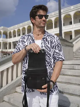 Сумка мужская через плечо из натуральной кожи Ryff Ryder 9156-1 черная