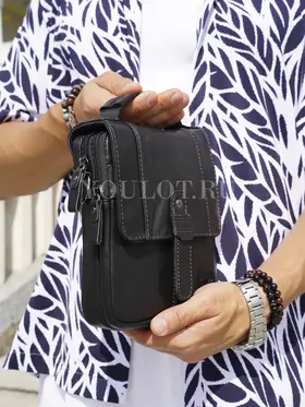 Сумка мужская через плечо из натуральной кожи Ryff Ryder 9156-1 черная