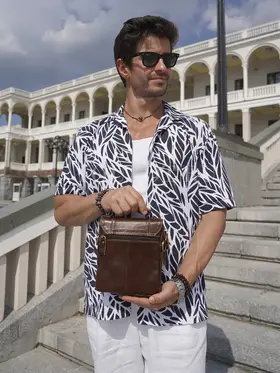 Сумка мужская через плечо из натуральной кожи Ryff Ryder 9156 коричневая