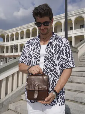 Сумка мужская через плечо из натуральной кожи Ryff Ryder 9156 коричневая