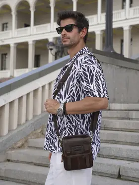 Сумка мужская через плечо кожаная Ryff Ryder 9157 коричневая