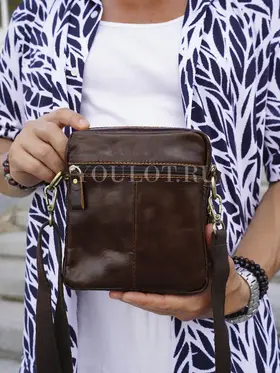 Сумка мужская через плечо кожаная Ryff Ryder 9157 коричневая