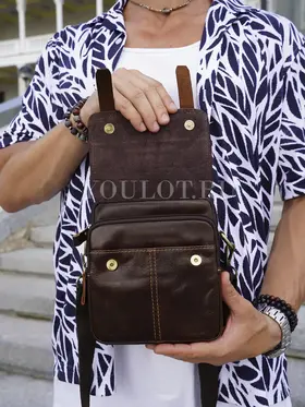 Сумка мужская через плечо кожаная Ryff Ryder 9157 коричневая