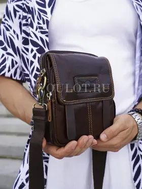 Сумка мужская через плечо кожаная Ryff Ryder 9157 коричневая