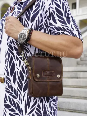 Сумка мужская кросс-боди из натуральной кожи Ryff Ryder 9158 коричневая