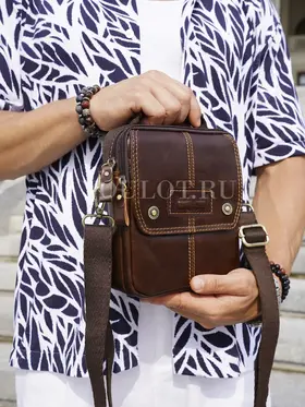 Сумка мужская кросс-боди из натуральной кожи Ryff Ryder 9158 коричневая