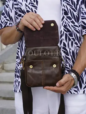 Сумка мужская кросс-боди из натуральной кожи Ryff Ryder 9158 коричневая